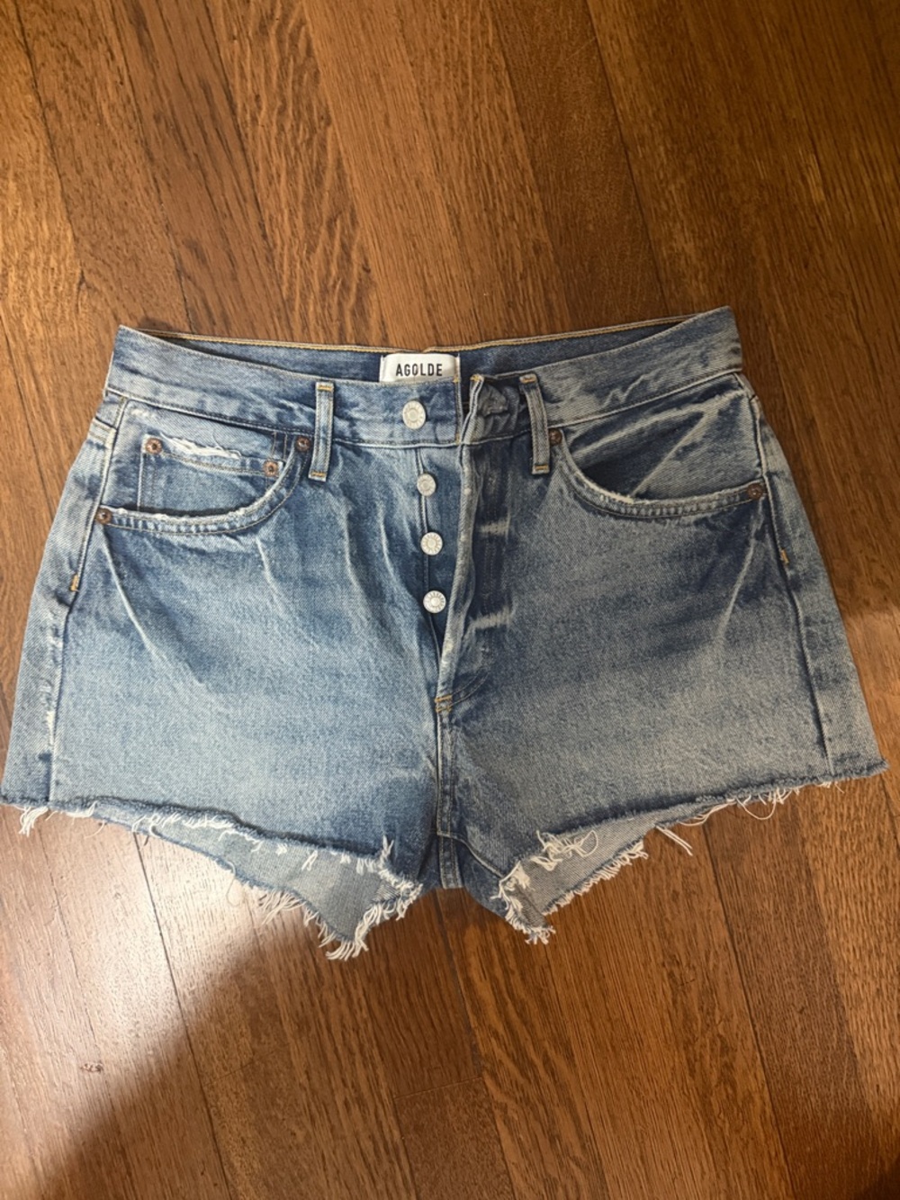 Agoldie Button-Front Cutoff Denim Shorts